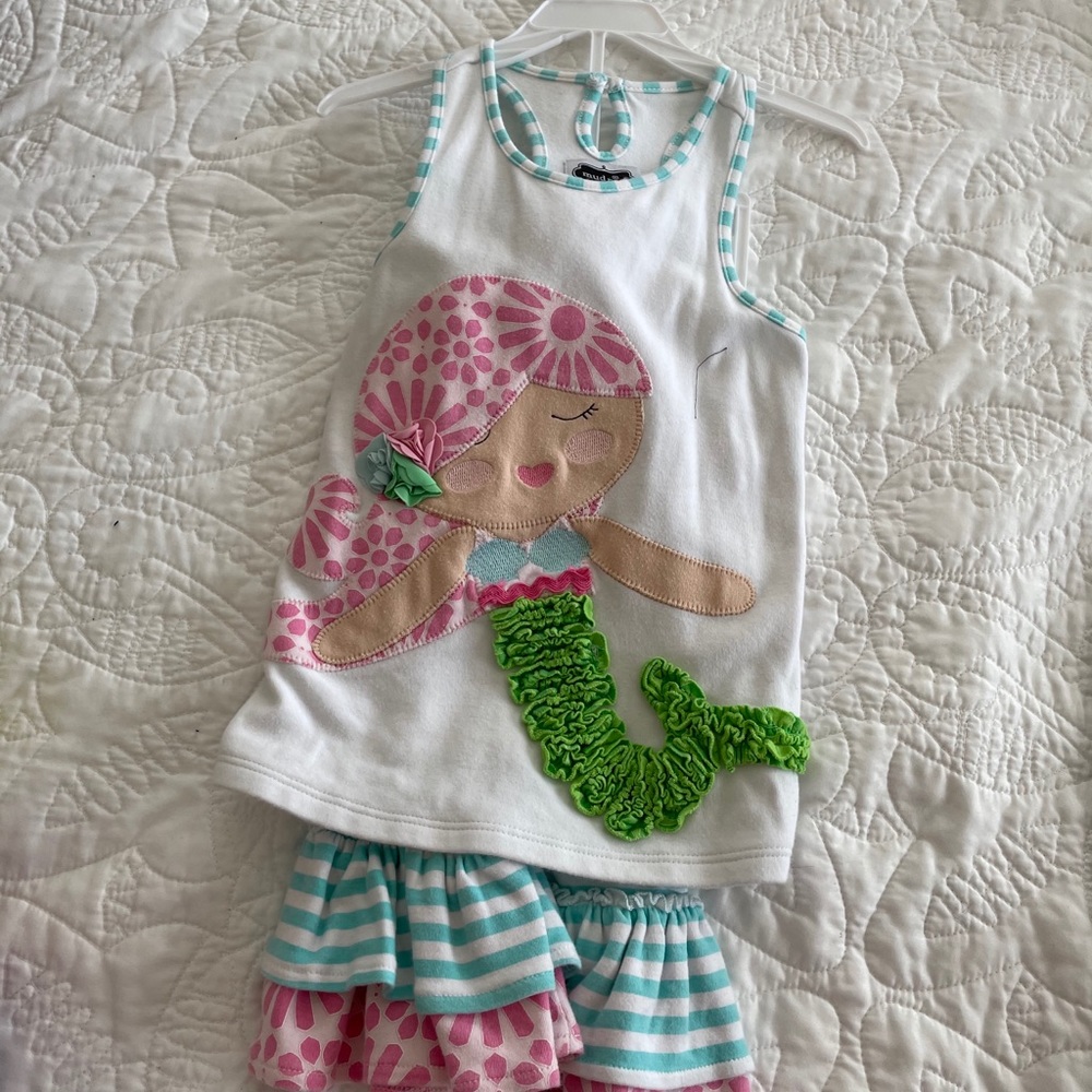 Mud Pie matching mermaid set with ruffle bottoms